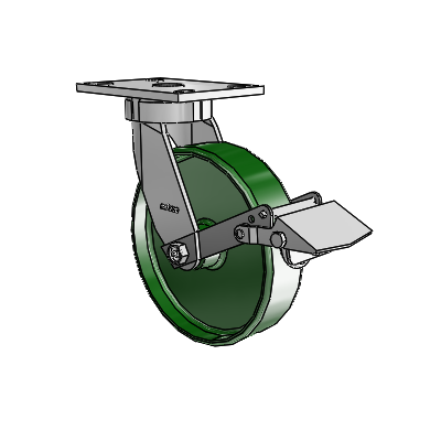 6 Series Kingpinless Casters Top Plate Swivel Caster with 8 x 2 Cast Iron Wheel and Tread Lock Brake